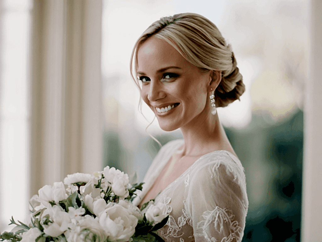 Bride with elegant updo, perfect wedding hairstyle for women