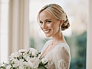 Bride with elegant updo, perfect wedding hairstyle for women