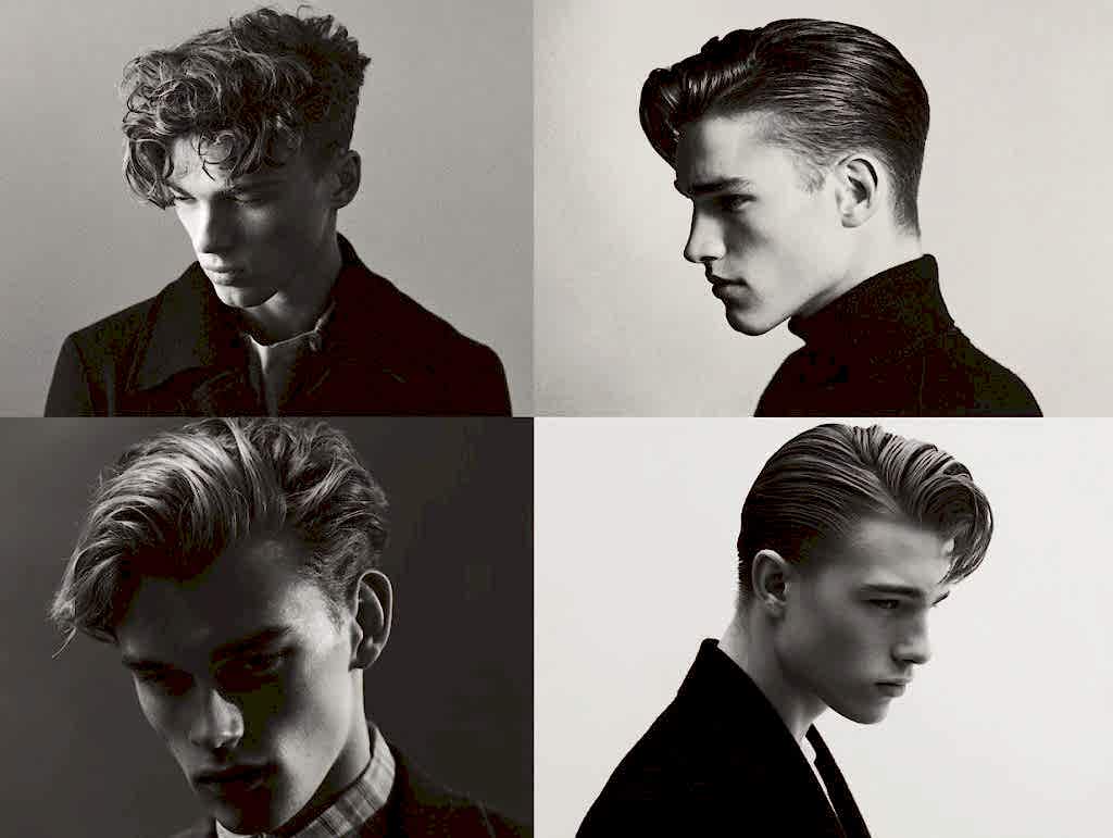 “Collage of men’s hairstyles including textured crop, quiff, and slick back”