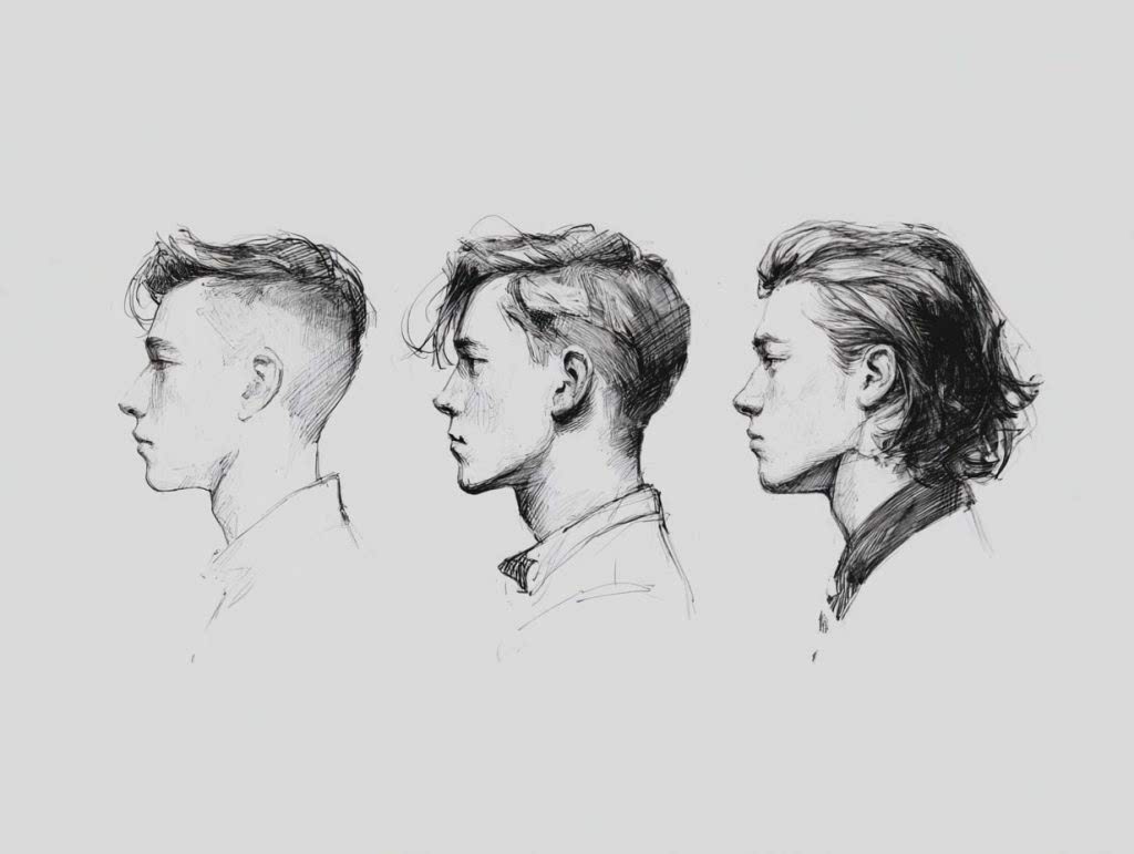 “Comparison of short, medium, and long men’s hairstyles illustration”