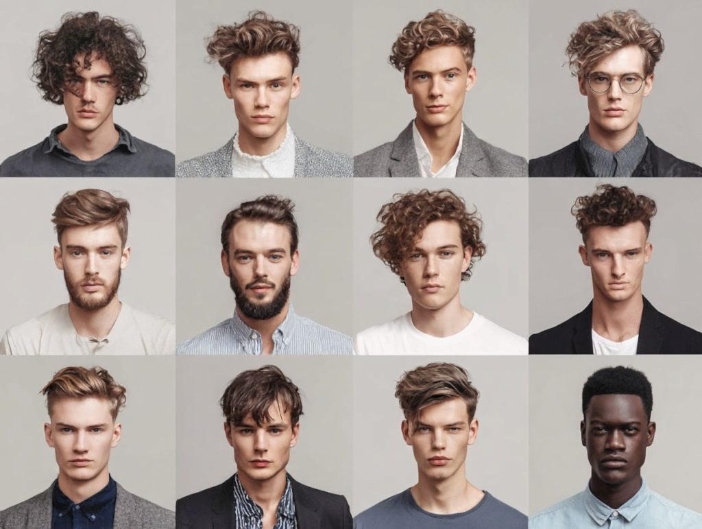 Grid of 12 trending men’s hairstyles for 2024–2025”
