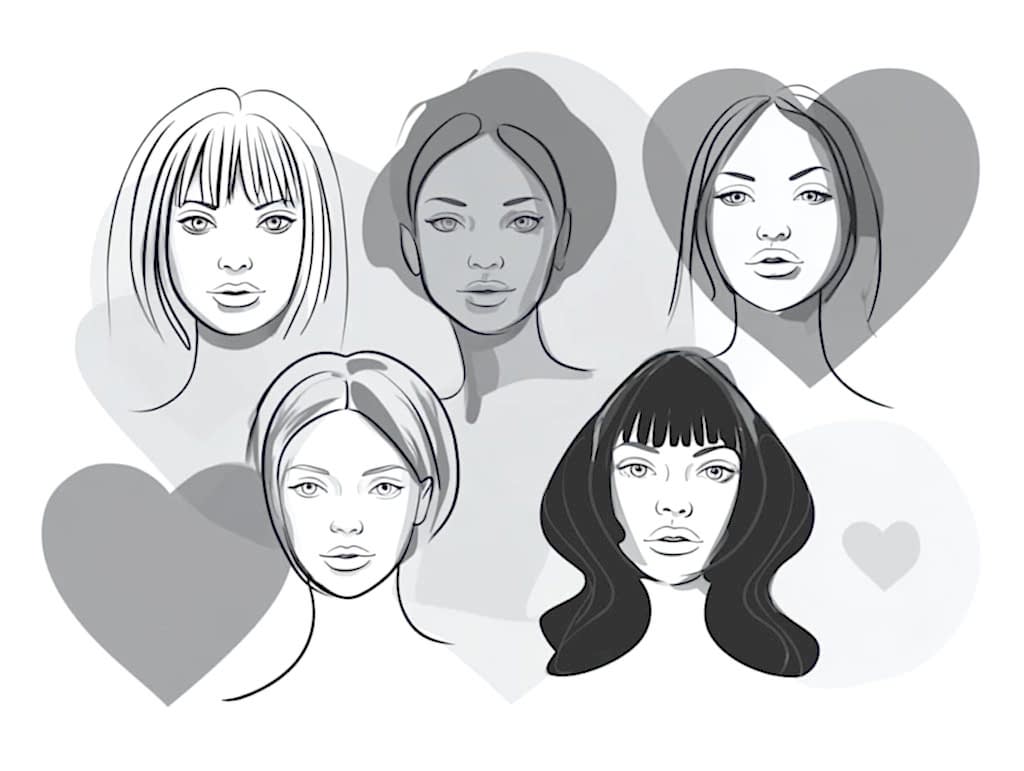 Diagram of face shapes with recommended bangs styles