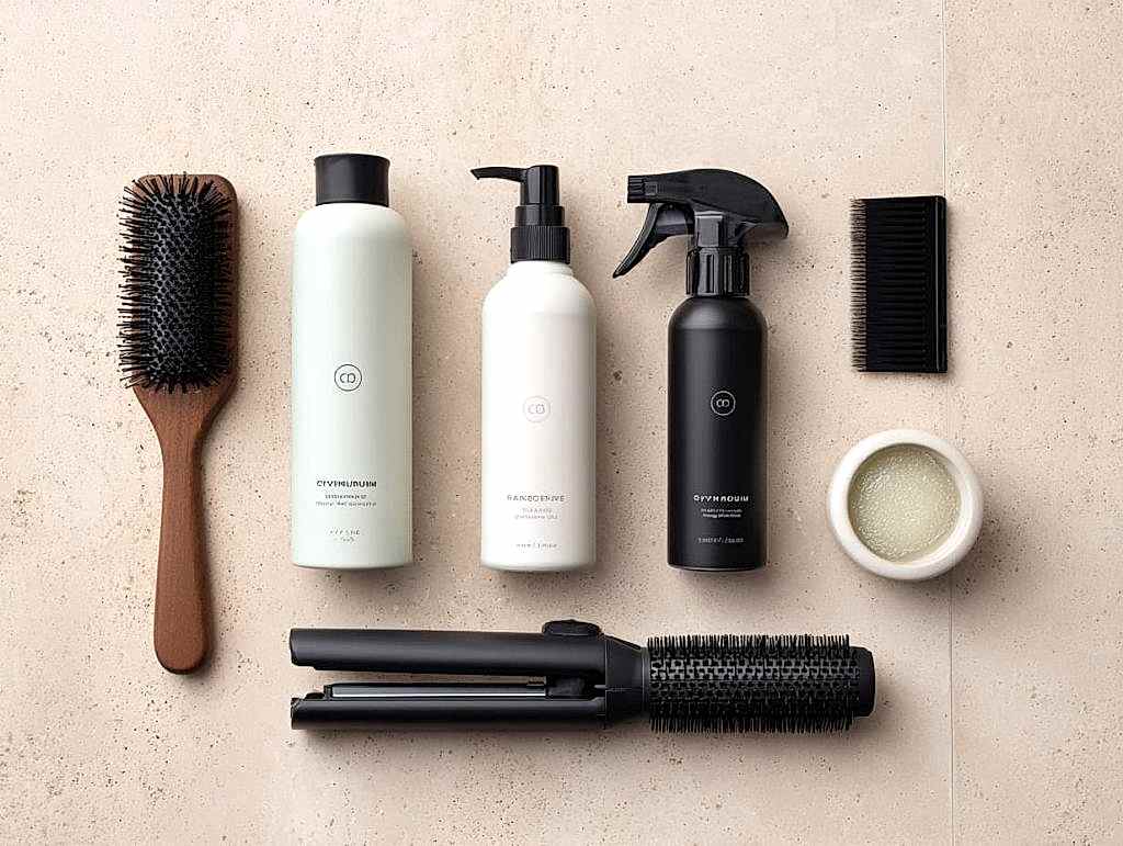 Hair styling products for women over 50, volumizing mousse, root lift spray, curling iron