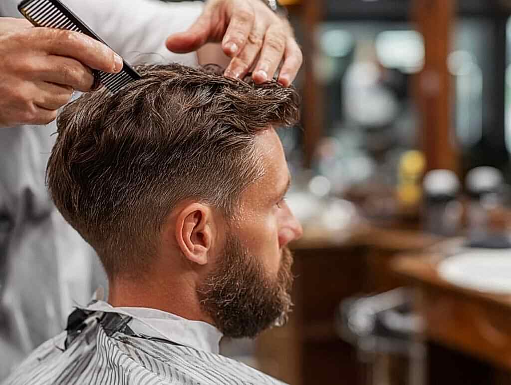 “Men’s haircut transformation at Heli Beauty 2025, short hairstyle makeover”